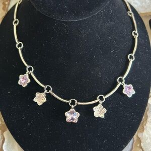 Lavender Crystal Flowers with Pavé Cubic Zirconia Flowers Necklace-Boutique